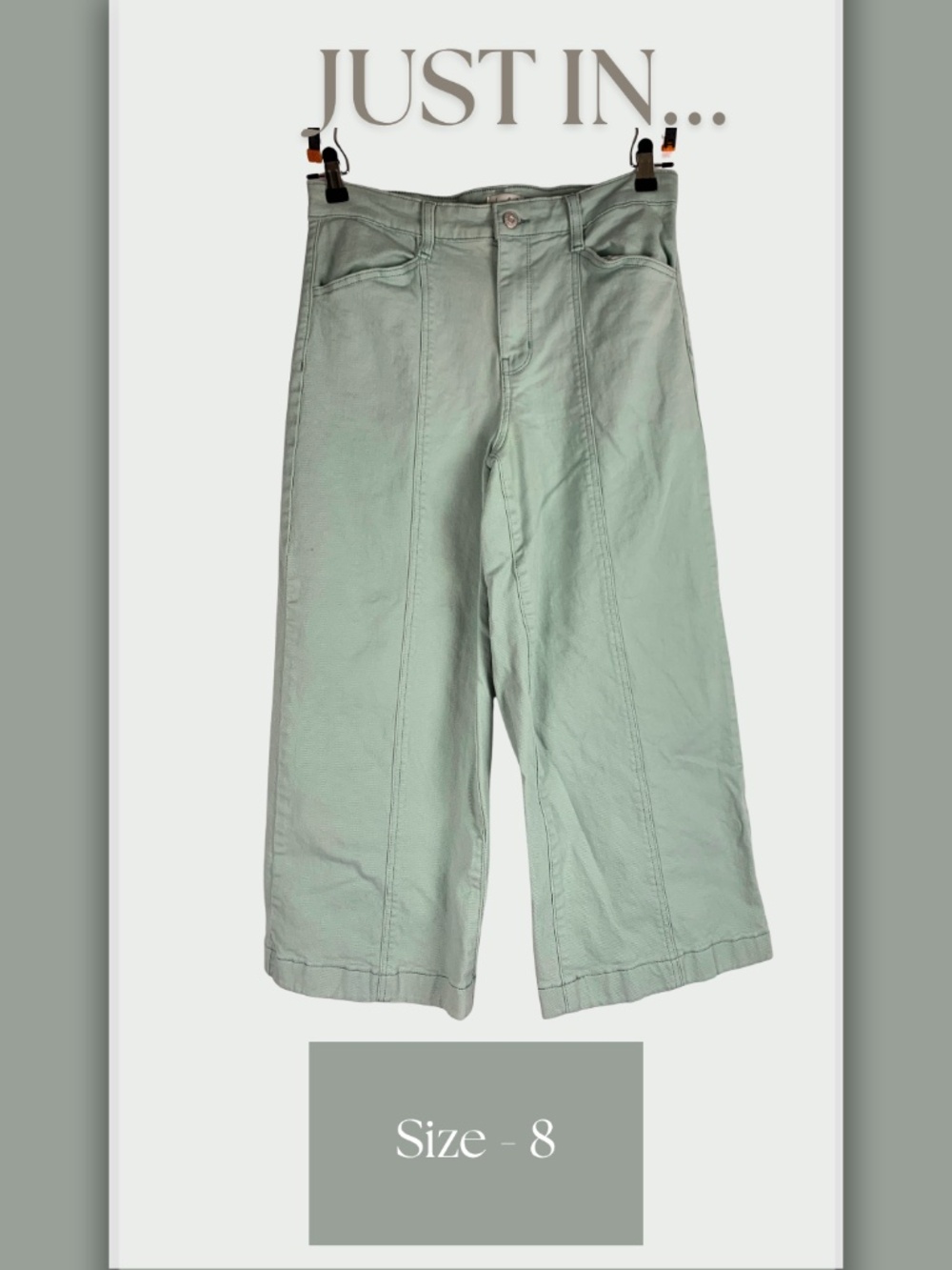 Wonderly Wide Leg Utility Cropped Pants Sage Green 8 Y2K Boho Chic